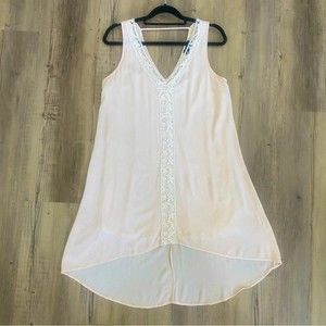 ASTR the label crochet trim lined swing dress blush pink sleeveless v-neck small